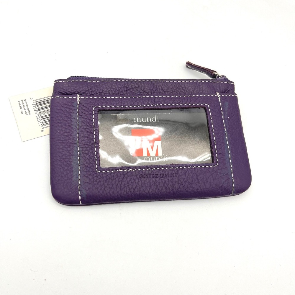 Mundi Plum Purple Genuine Leather Coin Case ID Window Wallet with‎ Card Insert